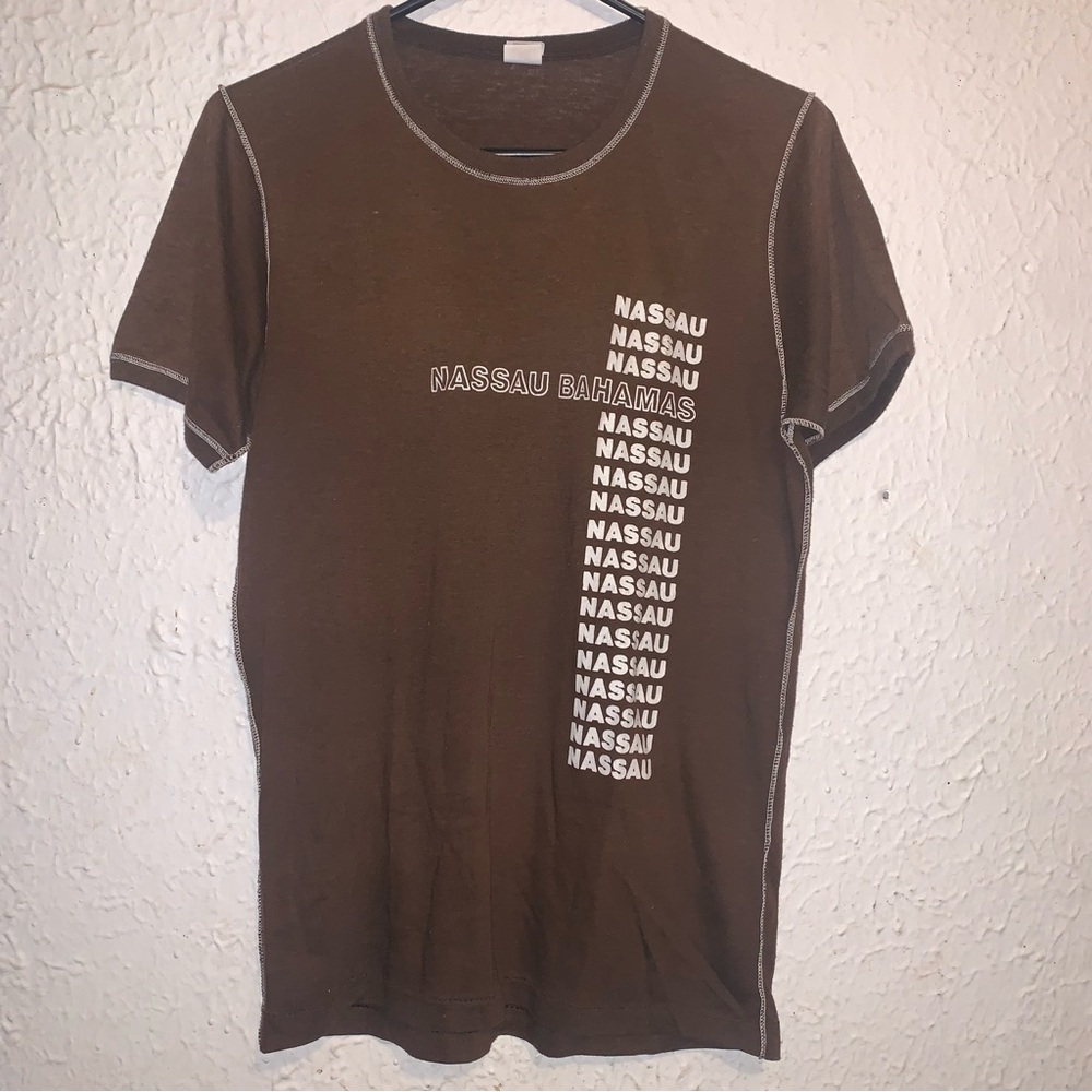 Vintage 70s Nassau Bahamas Sherry Brown Single Stitch Shirt XL USA
